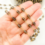 Load image into Gallery viewer, Smoky Quartz Tear Drop Shape Gold Plated Wire Chain. SMQ12