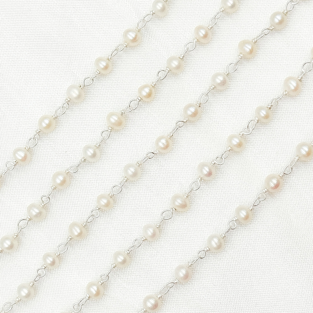 Freshwater Pearl Round Shape 925 Sterling Silver Wire Chain. PRL33