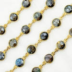 Load image into Gallery viewer, Coated Labradorite Round Shape Bezel Gold Plated Wire Chain. LAB112
