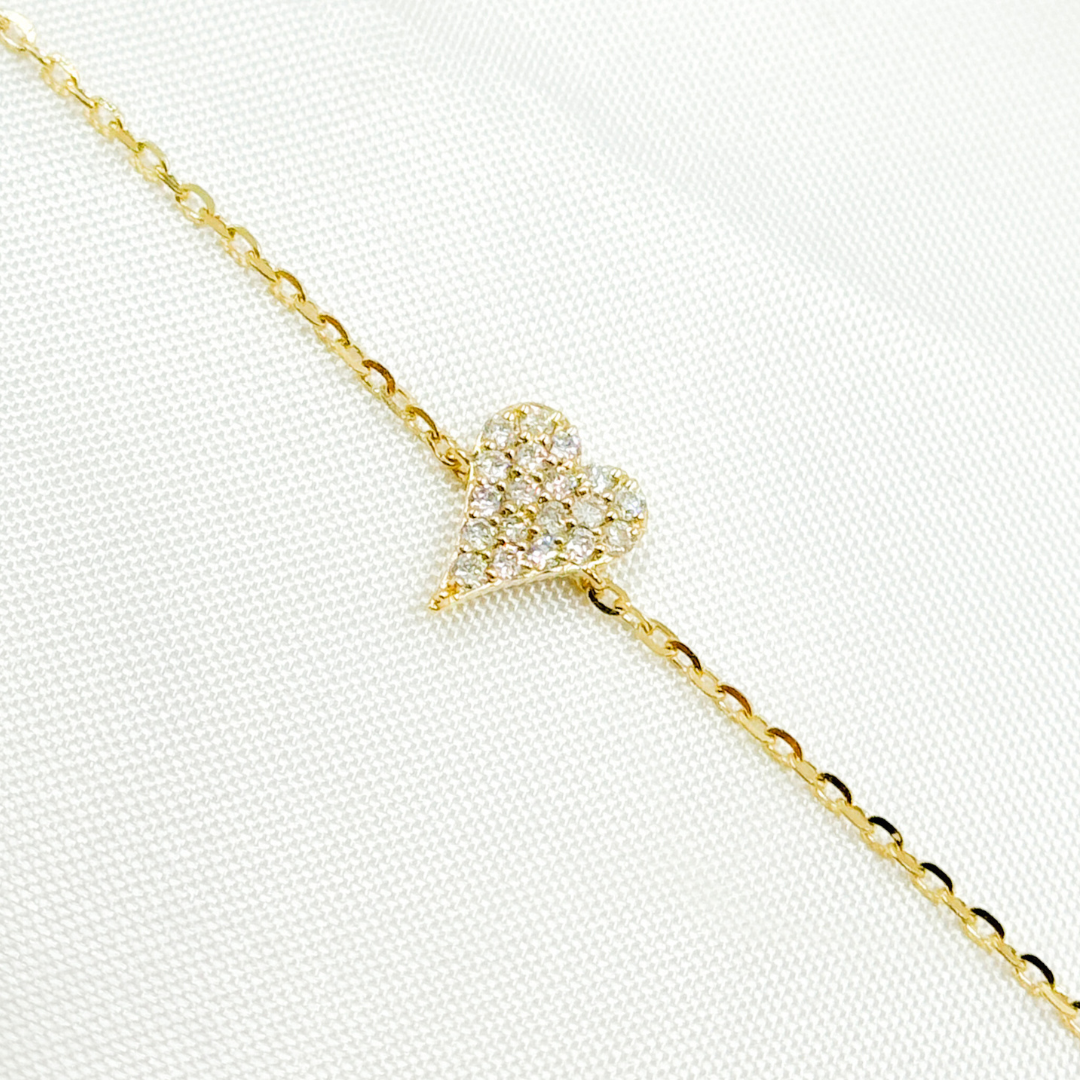 14k Solid Gold Diamond Heart Bracelet. BR401902Y14DI1