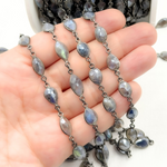Load image into Gallery viewer, Coated Labradorite Cut Pear Shape Bezel Oxidized Wire Chain. CLB12