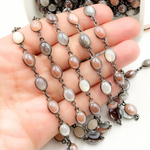 Load image into Gallery viewer, Coated Multi Moonstone Oval Shape Bezel Oxidized Wire Chains