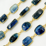 Load image into Gallery viewer, Kyanite Mix Shape Bezel Gold Plated Wire Chain. KYA12