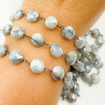 Load image into Gallery viewer, Coated Quartz Coin Shape Oxidized Wire Chain. CQU11