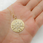 Load image into Gallery viewer, 14k Solid Gold Diamond Medallion Compass Charm. CGDP12