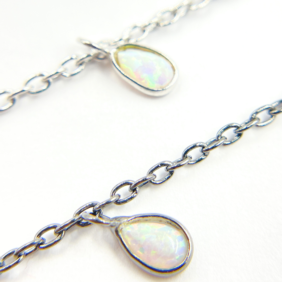 Created White Opal Tear Drop Shape Dangle Chain. CWO6