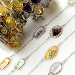 Load image into Gallery viewer, Multi Gemstone Oval Shape Bezel 925 Sterling Silver Wire Chain. MGS12