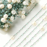 Load image into Gallery viewer, Blue Aqua Chalcedony & Pearl Oxidized 925 Sterling Silver Wire Chain. PCL21