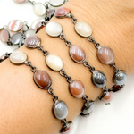 Load image into Gallery viewer, Coated Multi Moonstone Oval Shape Bezel Oxidized Wire Chain