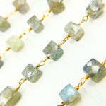 Load image into Gallery viewer, Labradorite Cube Shape Gold Plated Wire Chain. LAB76