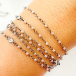 Load image into Gallery viewer, Coated Peach Moonstone & CZ Oxidized Wire Chain. CMS65