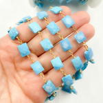 Load image into Gallery viewer, Turquoise Rectangle Shape Gold Plated Wire Chain. TRQ27
