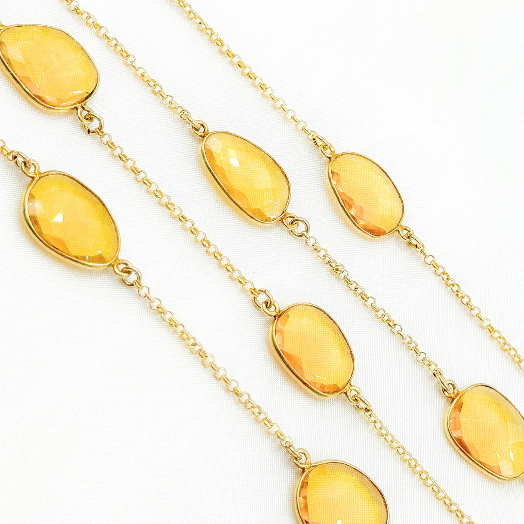Hydro Quartz Citrine Organic Shape Bezel Gold Plated Connected Wire Chain. HQ6