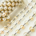 Load image into Gallery viewer, Peach Pearl Oxidized Oxidized Wire Chain. PRL44
