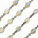 Load image into Gallery viewer, Labradorite Cut Pear Shape Bezel Oxidized Wire Chain. LAB14