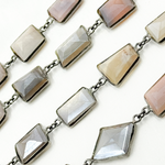 Load image into Gallery viewer, Coated Multi Moonstone Organic Shape Bezel Oxidized Wire Chain. CMS16

