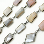 Load image into Gallery viewer, Coated Multi Moonstone Organic Shape Bezel Oxidized Wire Chain.