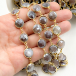 Load image into Gallery viewer, Coated Chocolate Moonstone Round Shape Bezel Gold Plated Wire Chain. CMS25