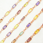 Load image into Gallery viewer, CZ45. Multi Color Cubic Zirconia Rectangular Shape Connected Chain