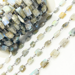 Load image into Gallery viewer, Labradorite Rectangular Shape Oxidized Wire Chain. LAB98