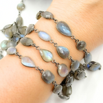 Load image into Gallery viewer, Labradorite Mix Shape Bezel Oxidized Wire Chain. LAB15