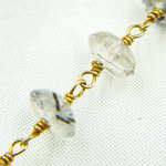 Load image into Gallery viewer, Black Rutile Roundel Shape Faceted Gold Plated Wire Chain. BRU2