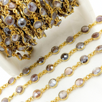 Load image into Gallery viewer, Coated Chocolate Moonstone Round Shape Bezel Gold Plated Wire Chain. CMS10