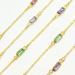 Load image into Gallery viewer, Multi Color Cubic Zirconia Rectangular Shape Connected Chain. CZ46