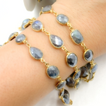 Load image into Gallery viewer, Coated Labradorite Mix Shape Bezel Gold Plated Wire Chain. CLB66