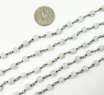 Load image into Gallery viewer, Rainbow Moonstone Round Shape Oxidized Wire Chain. WMS23