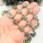 Load image into Gallery viewer, Labradorite Rectangular Shape Oxidized Wire Chain. LAB98