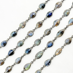 Load image into Gallery viewer, Coated Labradorite Cut Pear Shape Bezel Oxidized Wire Chain. CLB12