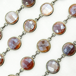 Load image into Gallery viewer, Coated Chocolate Moonstone Round Shape Bezel Oxidized Wire Chain. CMS14