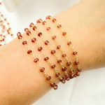 Load image into Gallery viewer, GAR3. Garnet Wire Wrap Chain made with Gold Plated 925 Sterling Silver.