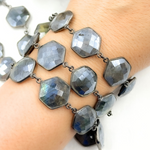 Load image into Gallery viewer, Coated Labradorite Hexagon Shape Bezel Oxidized Wire Chain