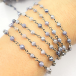 Load image into Gallery viewer, Coated Blue Moonstone Black Rhodium 925 Sterling Silver Wire Chain. CMS53