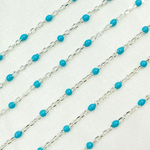 Load image into Gallery viewer, 925 Sterling White Silver Enamel Turquoise Color Cable Chain.  V203TURSS
