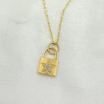 Load image into Gallery viewer, 14K Solid Gold Lock Charm with Diamond Star in the Center. GDP388
