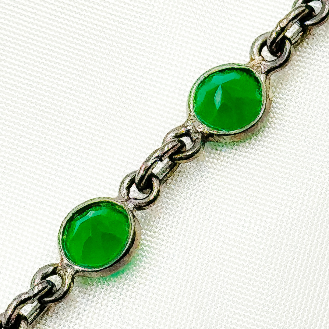 Green Onyx Round Shape Bezel Oxidized Wire Chain. ON2