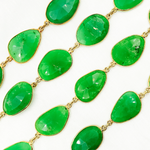 Load image into Gallery viewer, Chrysoprase Organic Shape Bezel Gold Plated Wire Chain. CHR30

