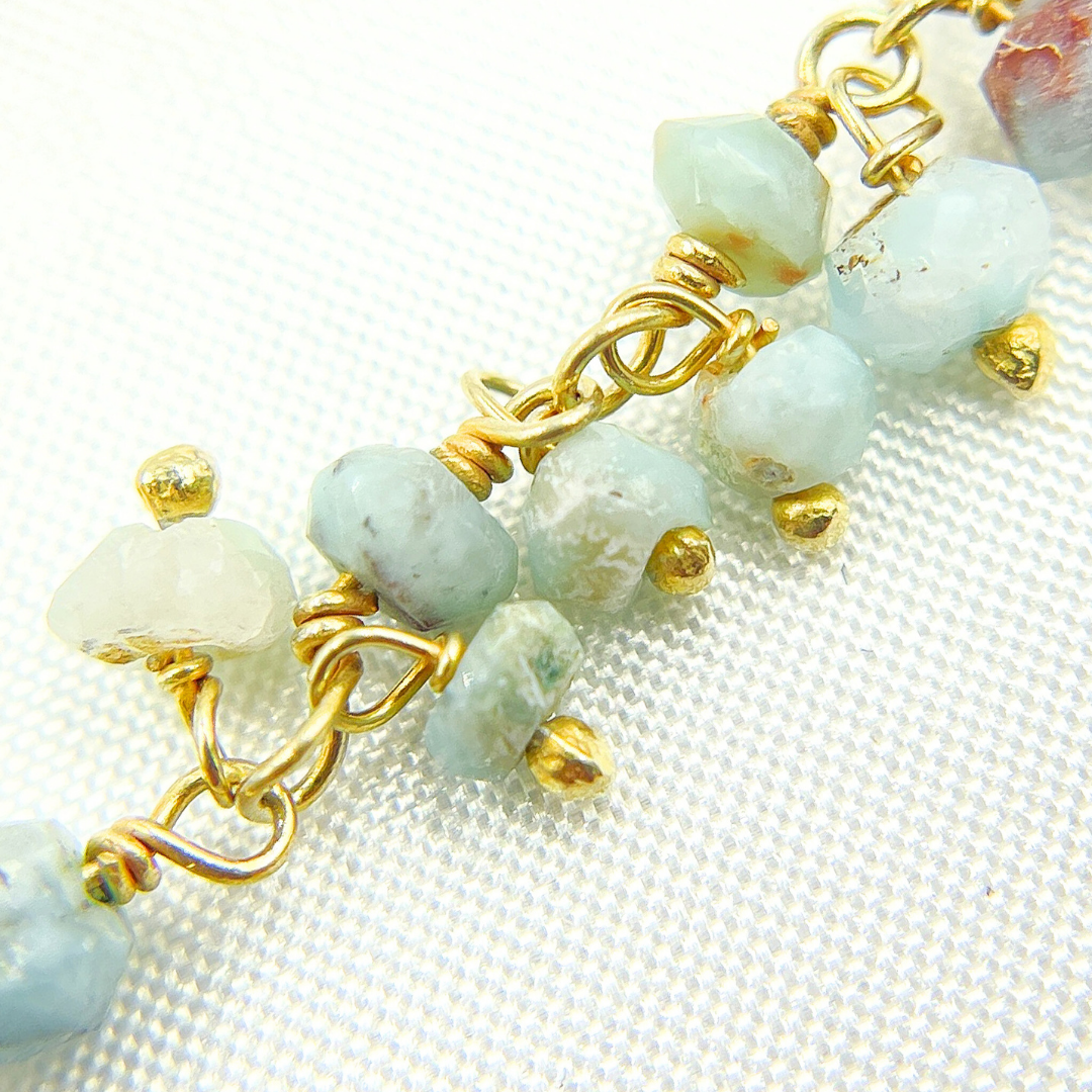 Larimar Cluster Dangle Gold Plated Wire Chain. LAR8