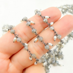 Load image into Gallery viewer, Coated Labradorite with Pearl Oxidized Wire Chains