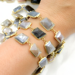 Load image into Gallery viewer, Coated Multi Moonstone Organic Shape Bezel Gold Plated Wire Chain. CMS30