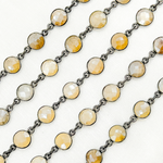 Load image into Gallery viewer, Coated White Moonstone Round Shape Bezel Oxidized Wire Chain. CMS101