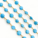 Load image into Gallery viewer, Turquoise Coin Shape Gold Plated Wire Chain. TRQ48
