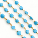 Load image into Gallery viewer, Turquoise Coin Shape Gold Plated Wire Chain. TRQ48