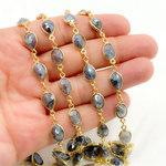 Load image into Gallery viewer, Coated Labradorite Oval & Pear Shape Bezel Oxidized Wire Chain