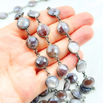 Load image into Gallery viewer, Coated Chocolate Moonstone Round Shape Bezel Oxidized Wire Chain. CMS14