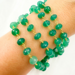 Load image into Gallery viewer, Green Onyx Rondel Faceted Gold Plated Wire Chain.