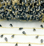 Load image into Gallery viewer, Black Spinel Drop Dangle Gold Plated Wire Chain. BSP37